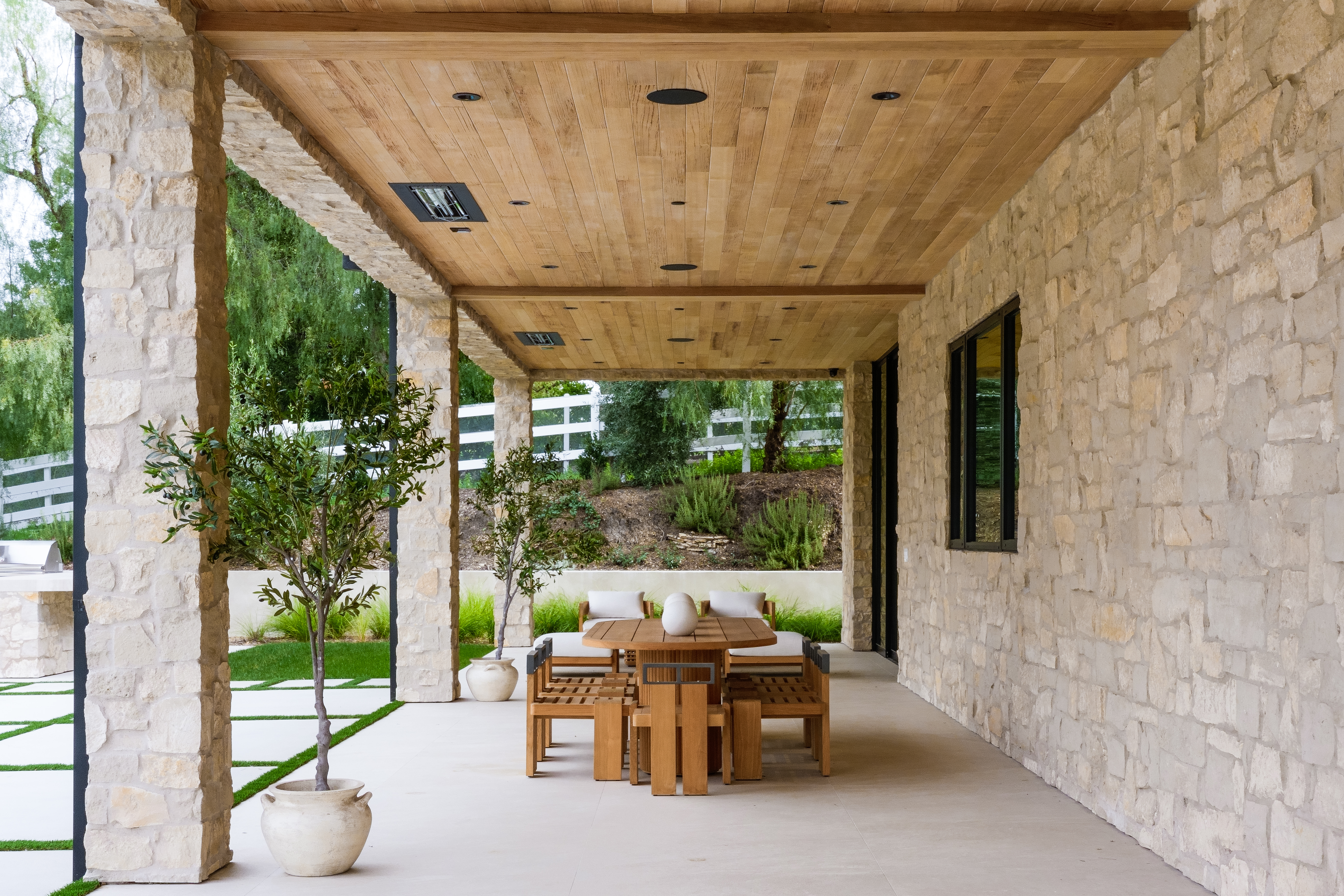 Hidden Hills estate — limestone and cedar facade